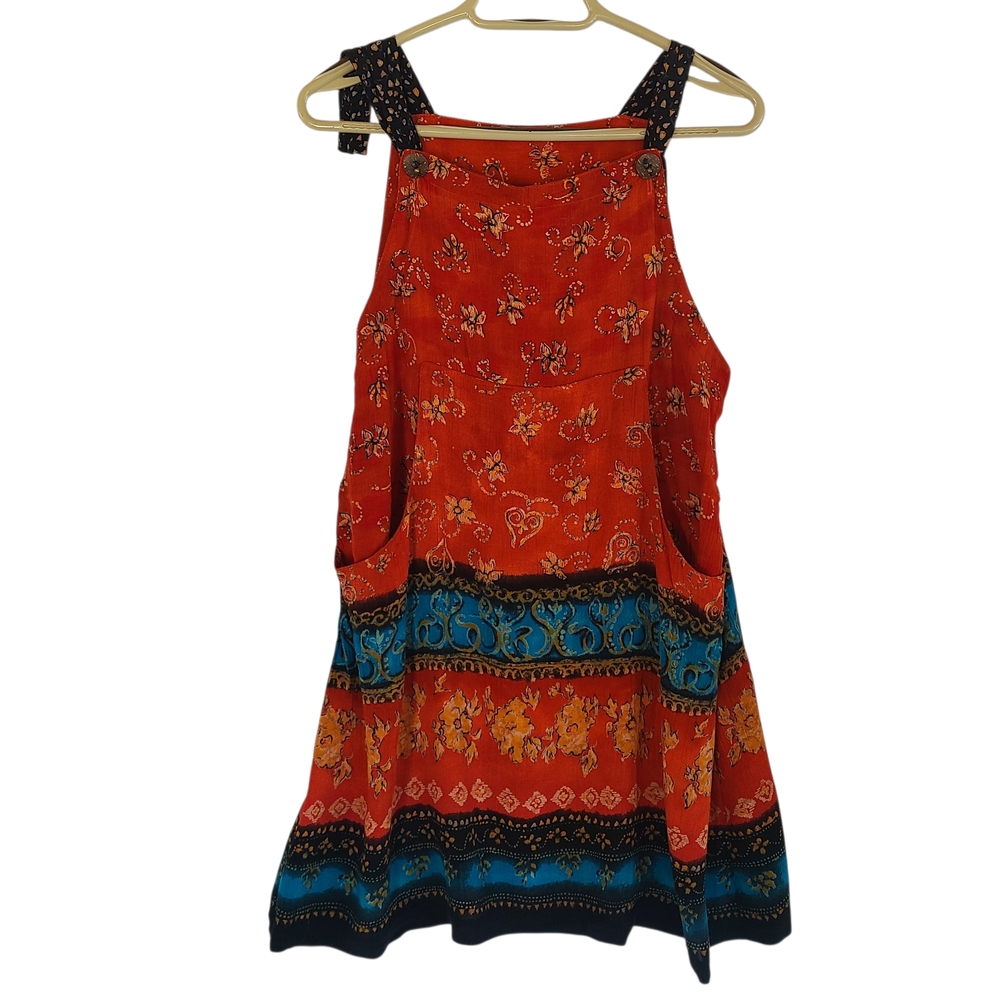 Carole Little Petite Boho Patchwork Pinafore Dress 100% Rayon Made In Germany 12